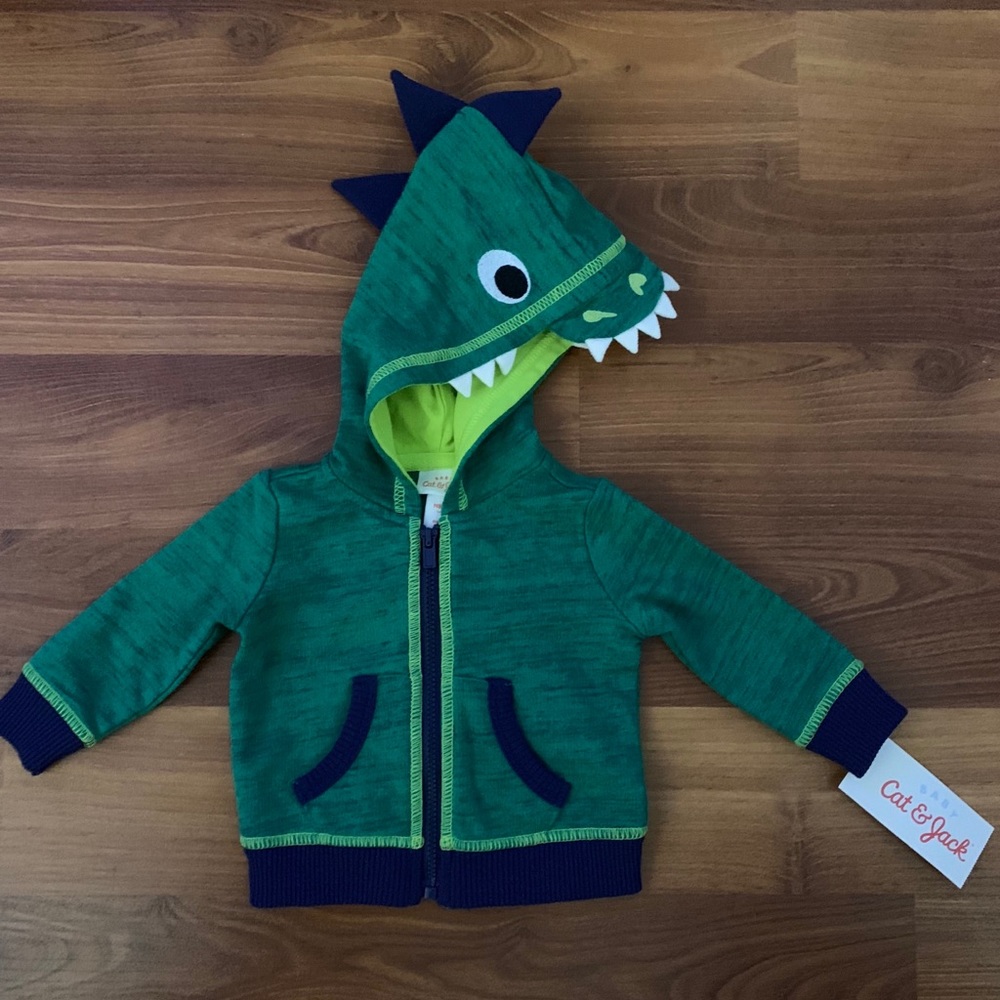 New born baby Dino sweater with hoodie in green